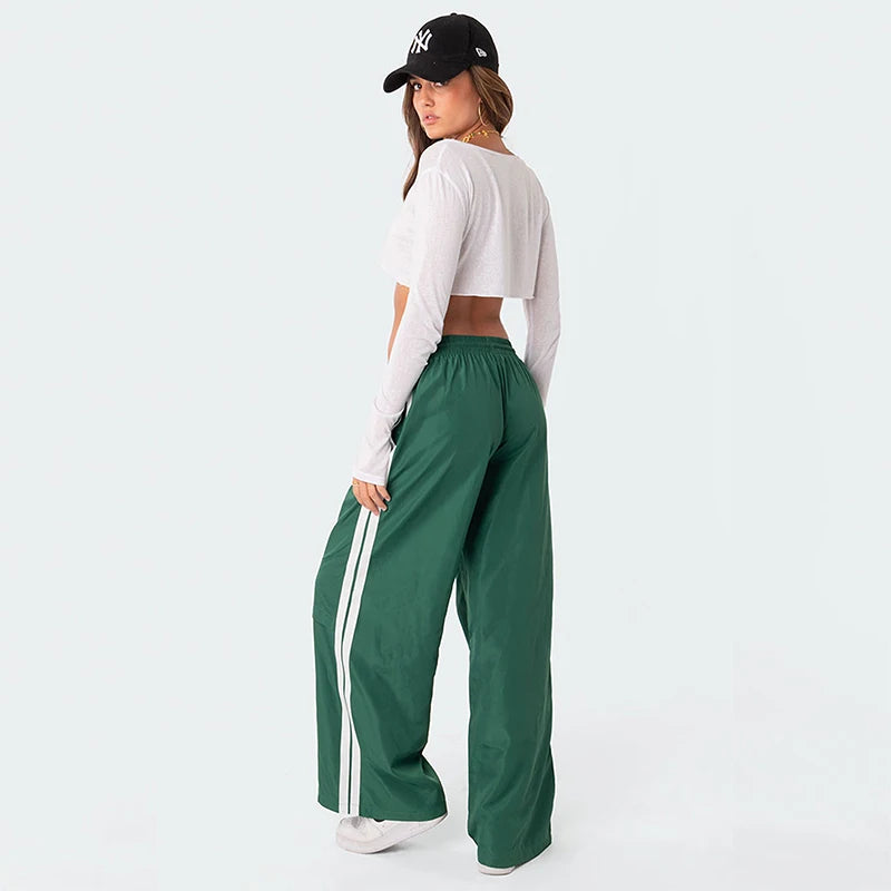 Custom Women's Casual Flat Front Spring Track Pants-Eco-Friendly Anti-Wrinkle Polyester/Nylon Loose Fit