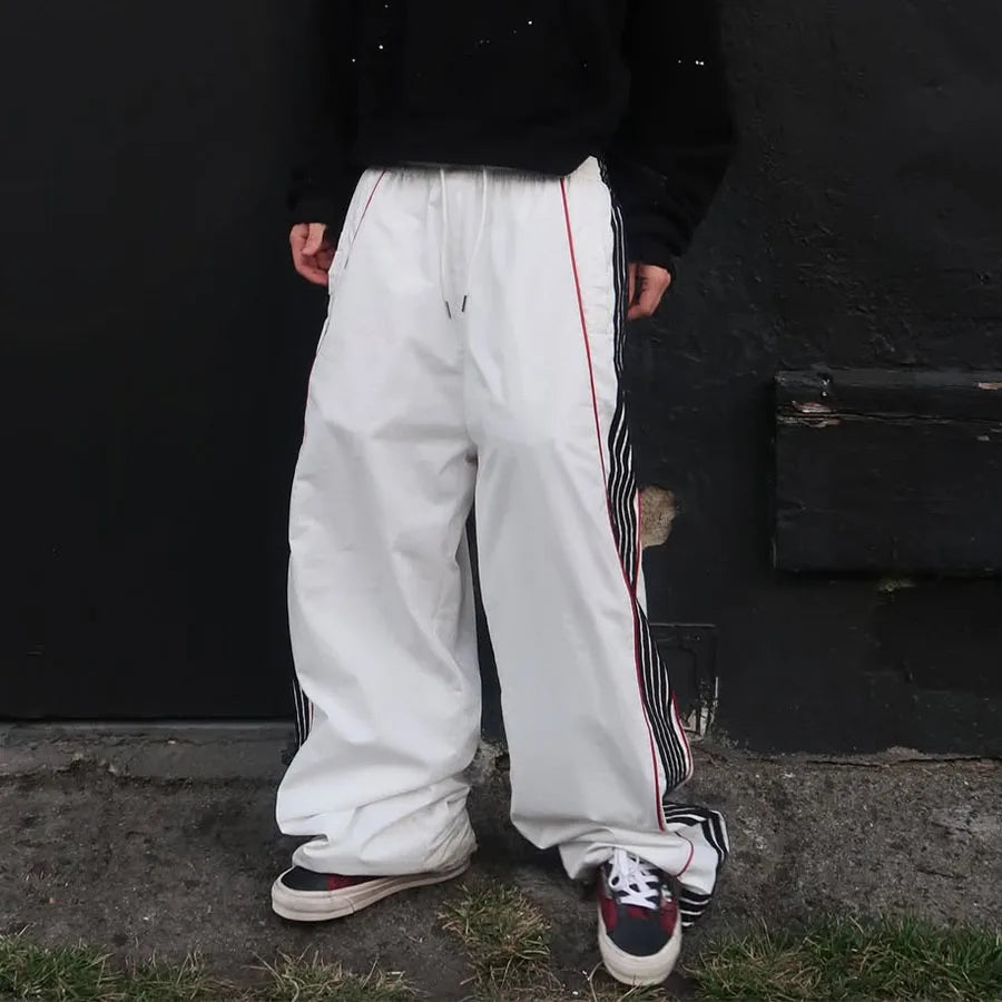 Custom Plus Size Men's Windbreaker Track Pants Striped Polyester Baggy Pants for Men