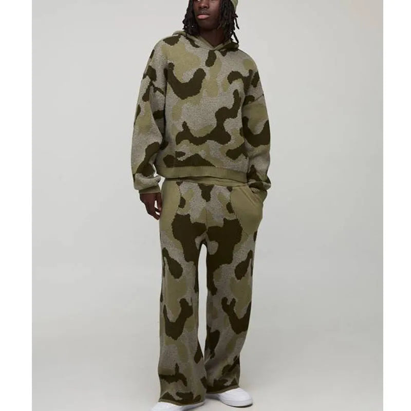 Custom Men's Sweater Set for Men Camo Knitted Tracksuit Men Winter Clothing