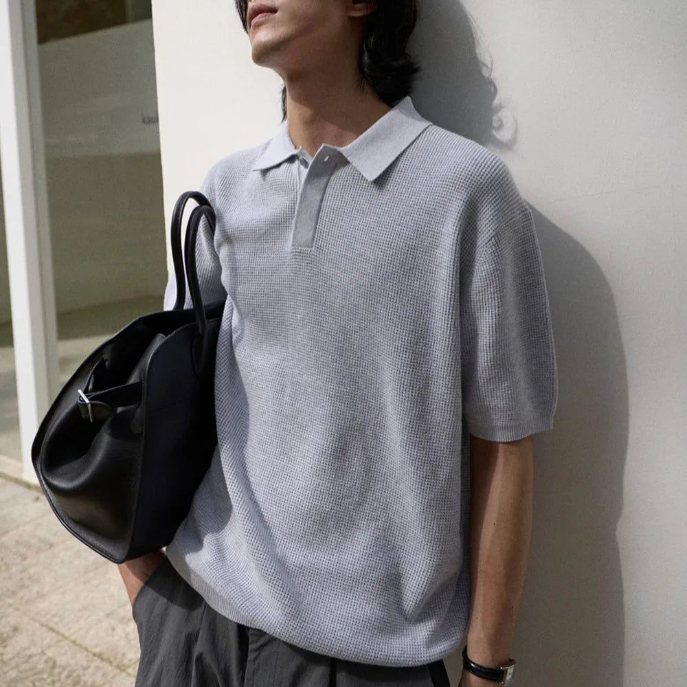 Custom Men's Casual Waffle Knit Polo Shirt for Men Plain Polo Shirts High Quality