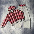 Custom Zipper Plaid Tracksuit for Men Double Waist Sweatpants and Hoodie Set