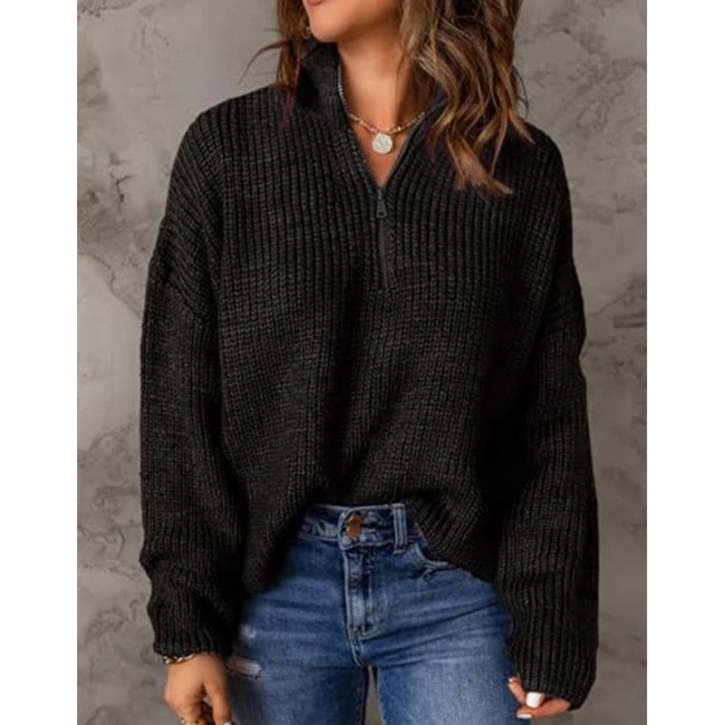 Custom Plus Size Women's Winter Sweaters Quarter Zip Sweater Ladies Pullover Sweater