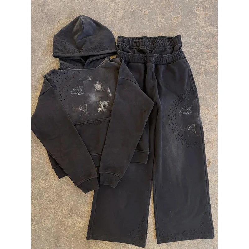 Custom Heavyweight Oversized Sweatsuit Stacked Sweatsuits Men 600gsm Custom Matching Sweatsuit