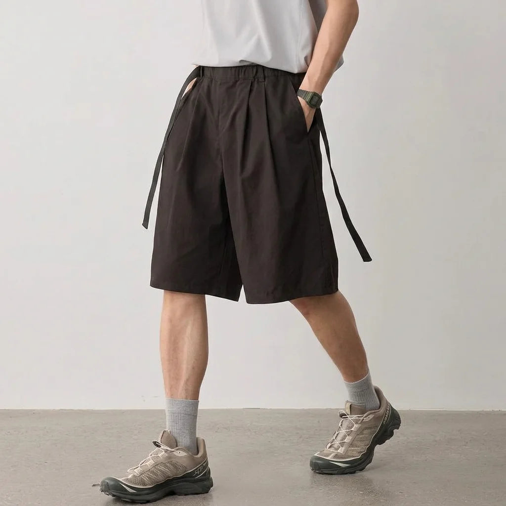 Custom Casual Pleated Bermuda Shorts for Men Mid Waist 100% Polyester Baggy Shorts