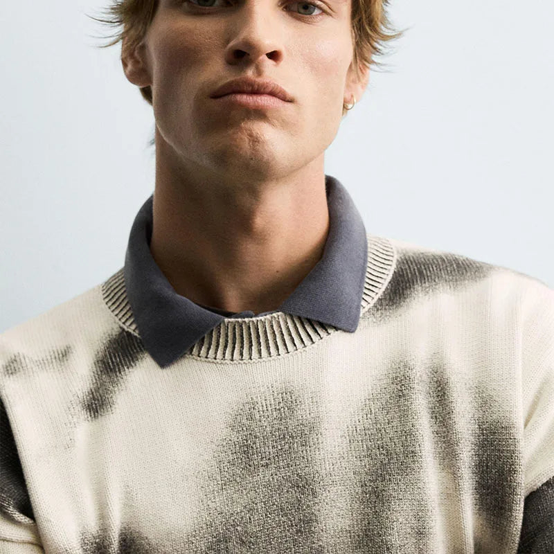 Custom Men's Winter Knitting Sweaters Acid Wash Crew Neck Sweater Male