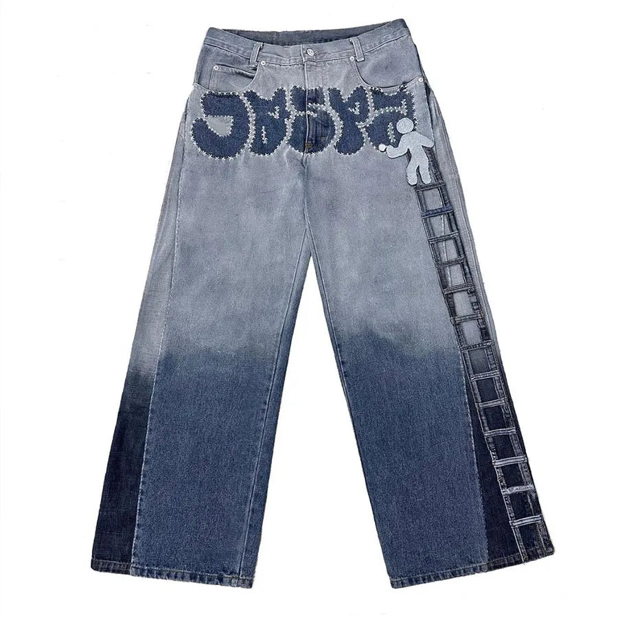 Custom Logo Men's Casual Jeans Pants for Men Streetwear Printed Denim Jeans