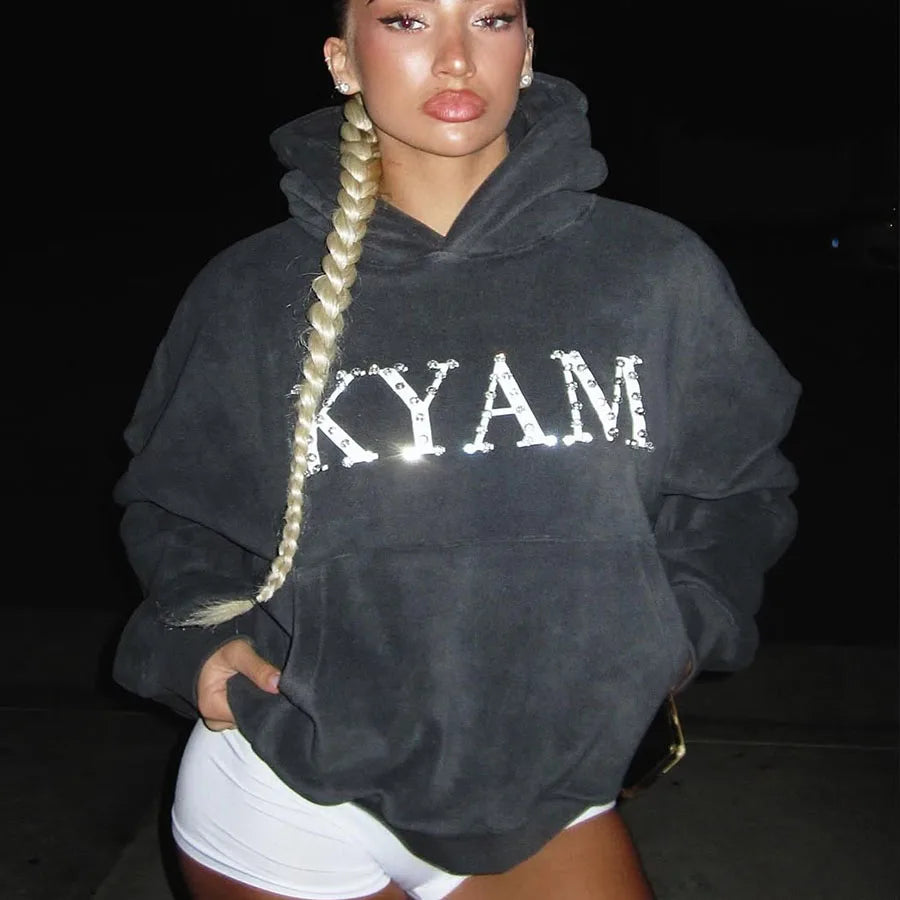 Custom Heavyweight Cropped Hoodie Woman Oversized Crop Hoodies for Women Rhinestone Hoodie