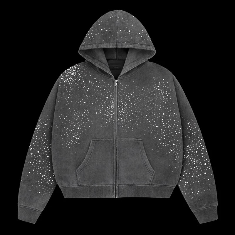 Custom Rhinestone Zip up Hoodie Unisex Zipper Rhinestone Hoodie Manufacturer