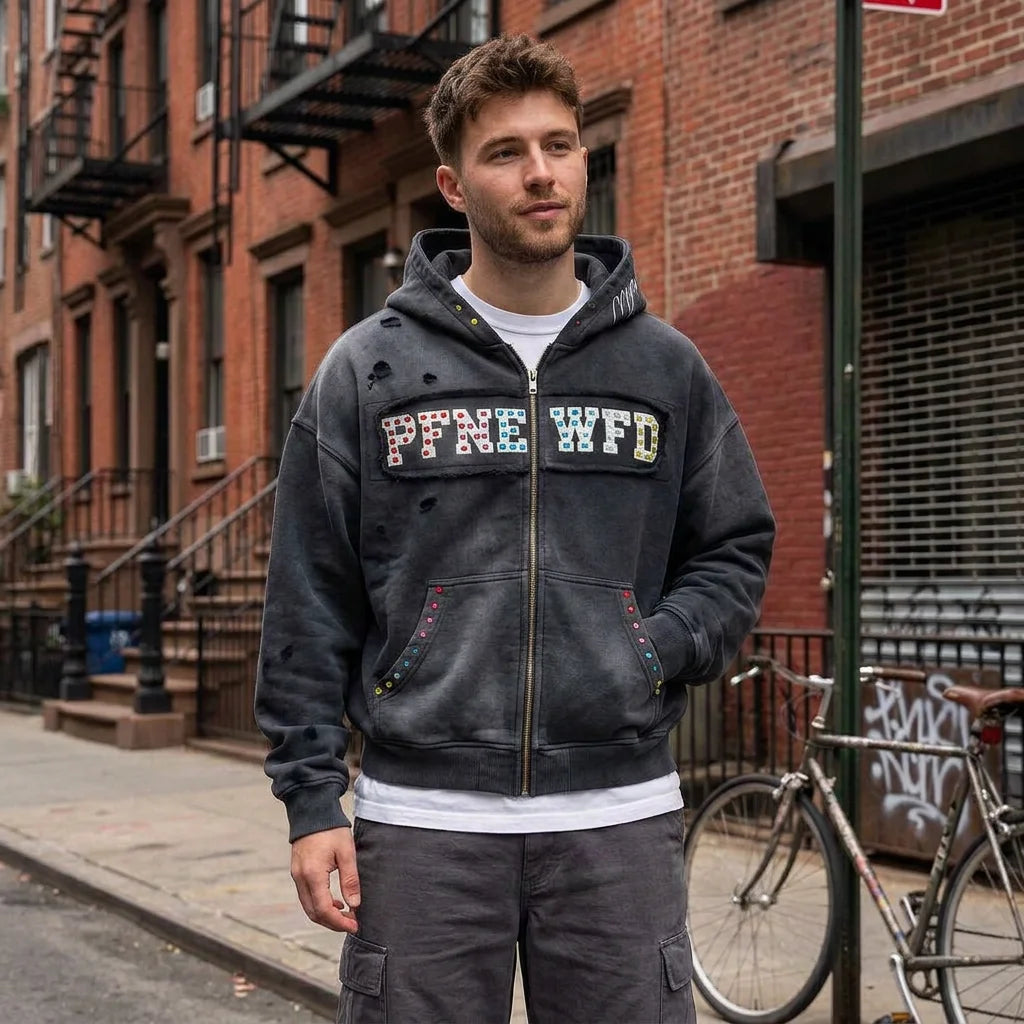 Custom Distressed Embroidered Hoodie for Men Embroidery Patch Designer Hoodies Vintage Boxy Hoodie