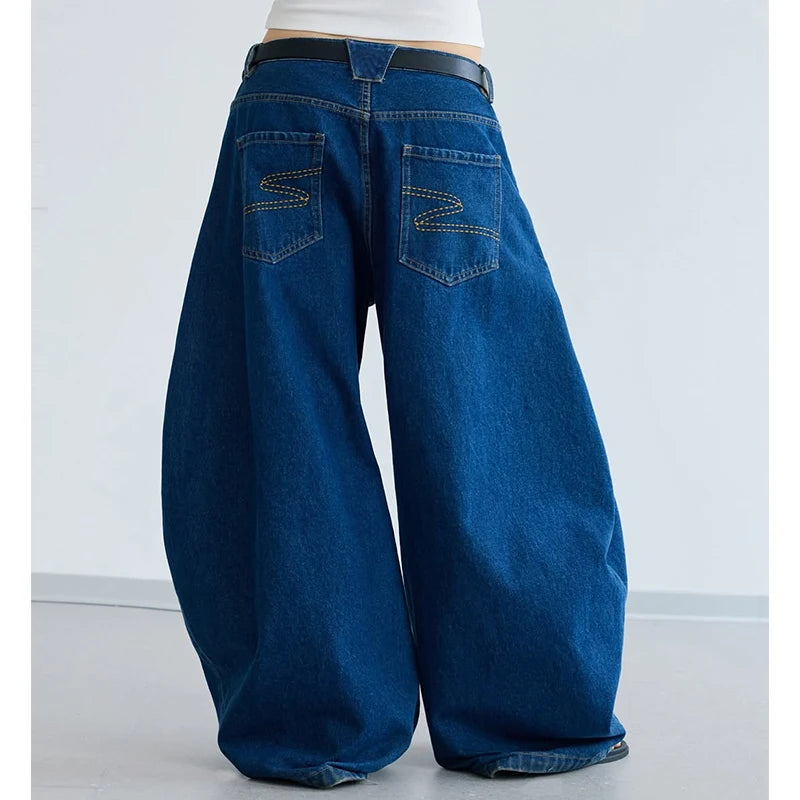 Custom Ladies Denim Jeans Wide Leg Loose Fit Casual Baggy Jeans Pants For Women
