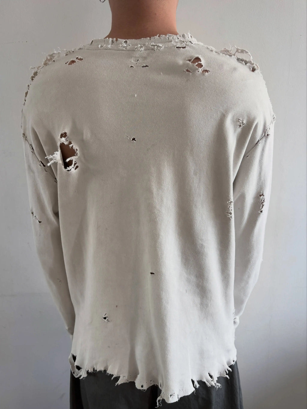 Custom Heavyweight Boxy Long Sleeve Tee Shirt Men Vintage Distressed Tshirts High Quality