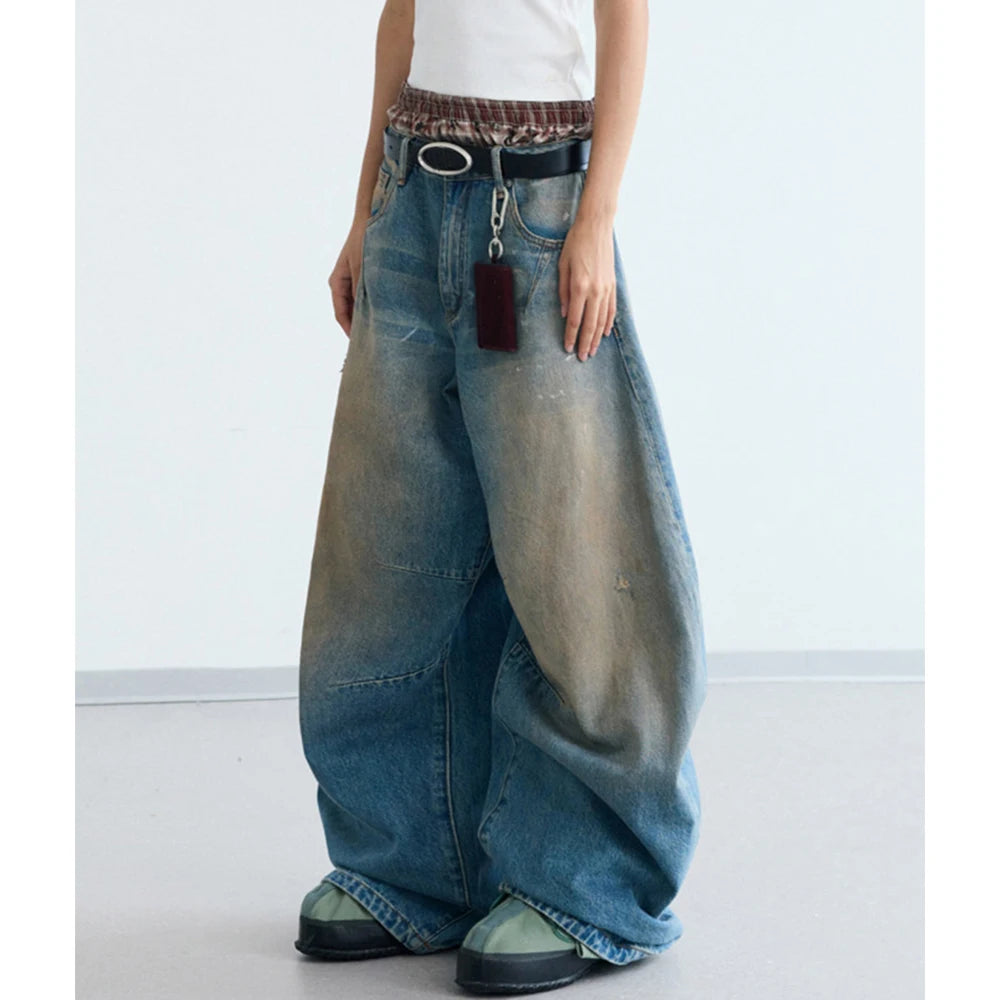 Custom Women's Wide-leg Baggy Jeans Women Casual Barrel Denim Jeans Pants