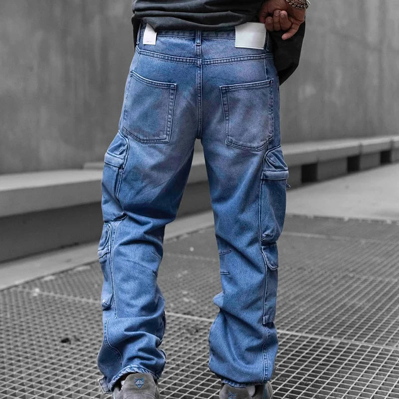 Custom Men's Cargo Denim Jeans for Men Casual Cargo Jeans Pants with Six Pockets