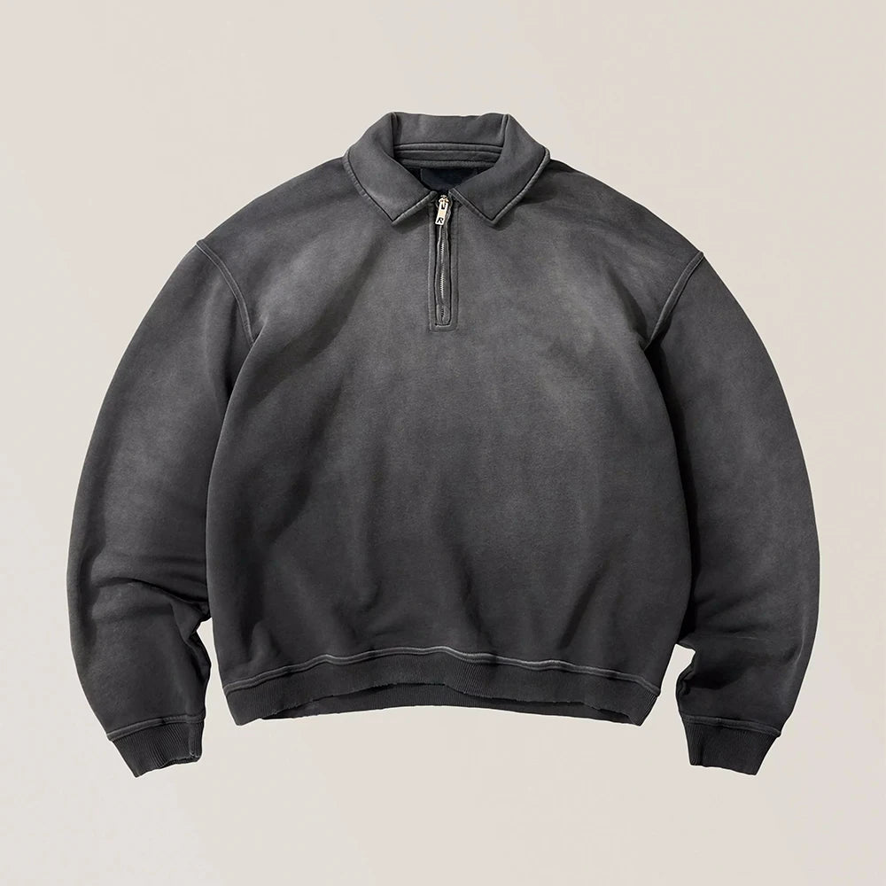 Custom Heavyweights Quarter Zipper Sweater Vintage Wash Quarter Zip Sweater Sweatshirt for Men