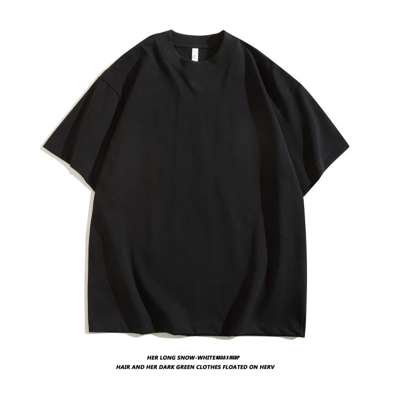 Blank 100% Cotton T-shirt Boxy Luxury Drop Shoulder Heavyweight 320 Gsm Thick High Collar Custom logo t Shirts for Men