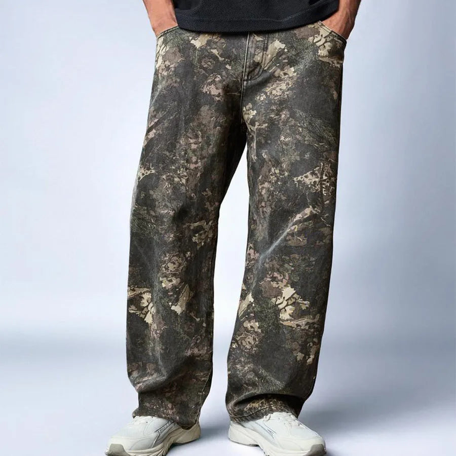 Custom Mens Camo Denim Pants for Men Camo Streetwear Trouser Printed Denim Jeans