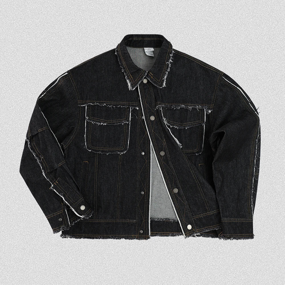 Custom Plain Oversized Reversible Denim Jacket for Men OEM Service Front Logo Casual