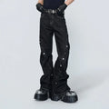 Custom Raw Denim Button Panel Flared Jeans for Men Stacked Flare Jeans