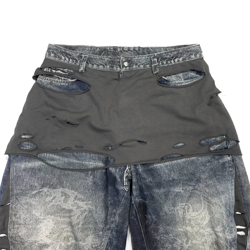 Custom Men's Casual Denim Straight Leg Jeans Light Wash Mid Waist Knitted Washable Heavyweight Spring Streetwear