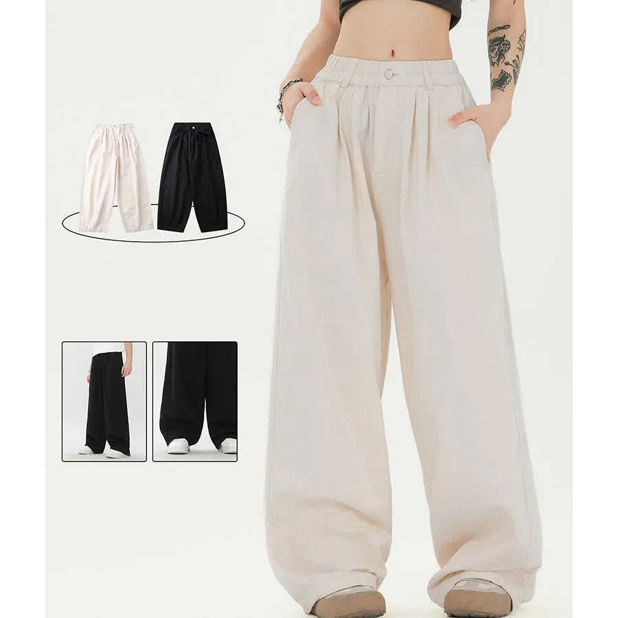 Custom Women's Summer Wide Leg High Waist Casual Pleated Pants