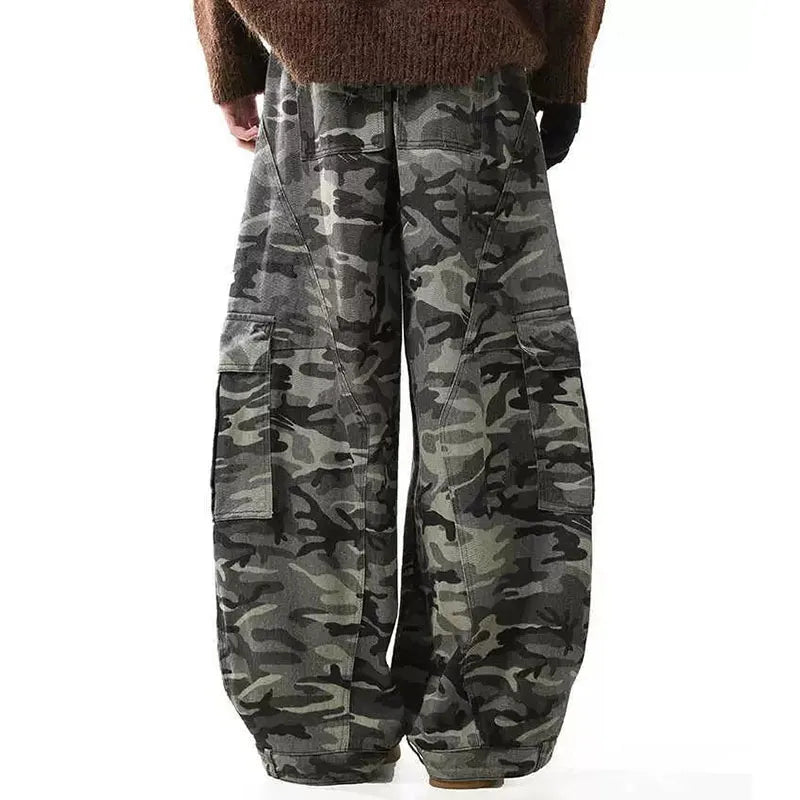 Manufacturer Custom Streetwear Vintage Oversized Loose Wide Leg Baggy Trousers Camo Cargo Pants Men