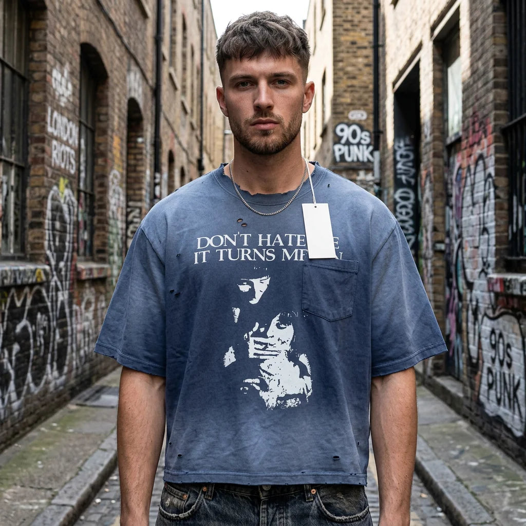 Custom Heavyweight 100% Cotton Street Wear  Printed Short Sleeved Wash Tshirt Men's Clothing T-shirts for Men