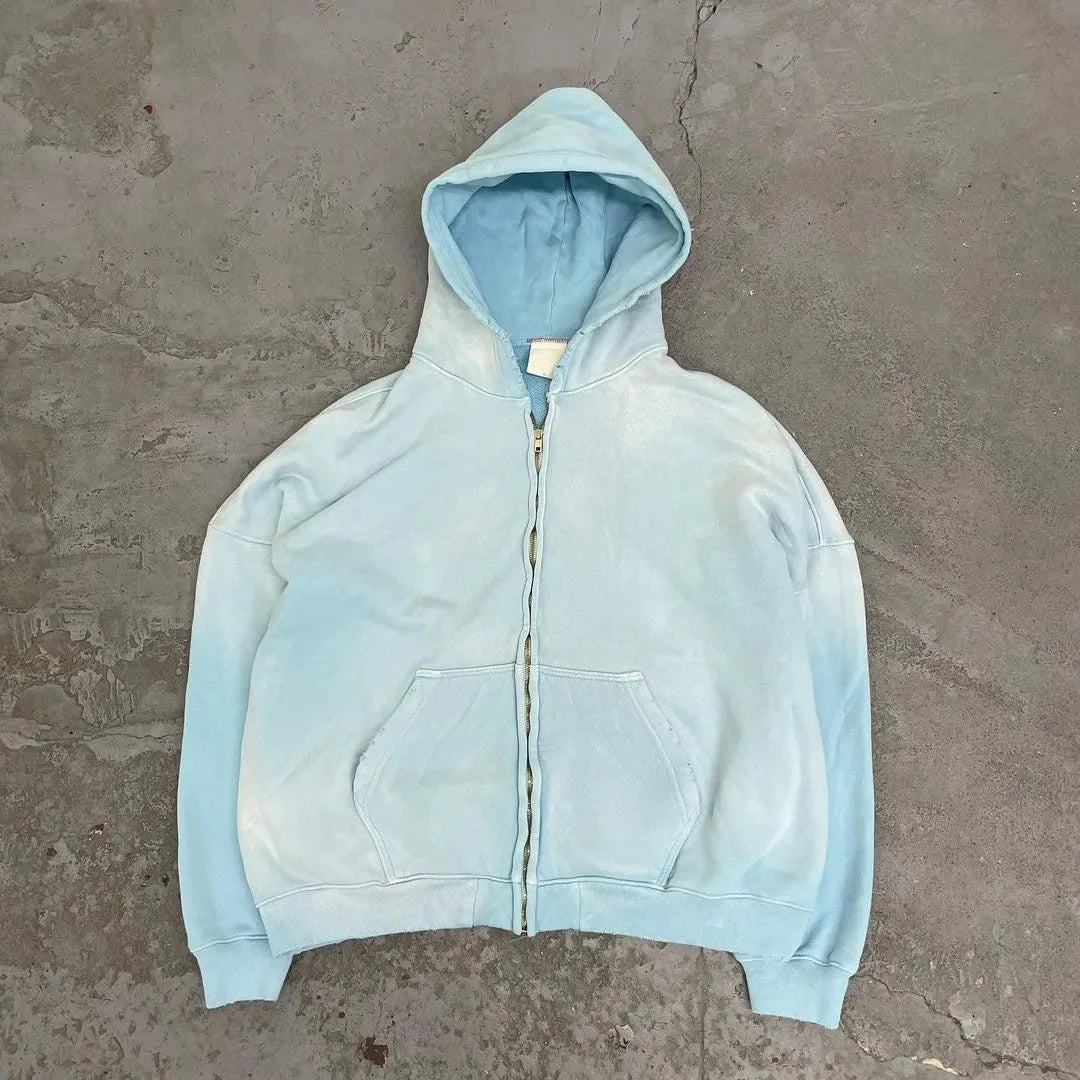 Custom Zip up Hoodies Crop Fit Heavy Weight Sun Fade Boxy Zipper Hoodie for Men
