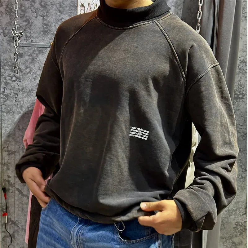 Custom Mockneck Sweatshirt Oversized Mockneck Crewneck Sweatshirt for Men Wash Mock Neck Sweatshirt Blank