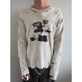 Custom Heavyweight Boxy Long Sleeve Tee Shirt Men Vintage Distressed Tshirts High Quality