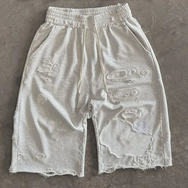 Custom Men's Casual Shorts 100% Cotton  3/4 Shorts for Men Distressed Ripped Long Sweat Shorts