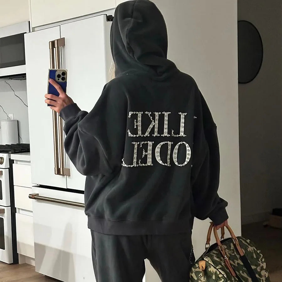 Custom Heavyweight Cropped Hoodie Woman Oversized Crop Hoodies for Women Rhinestone Hoodie