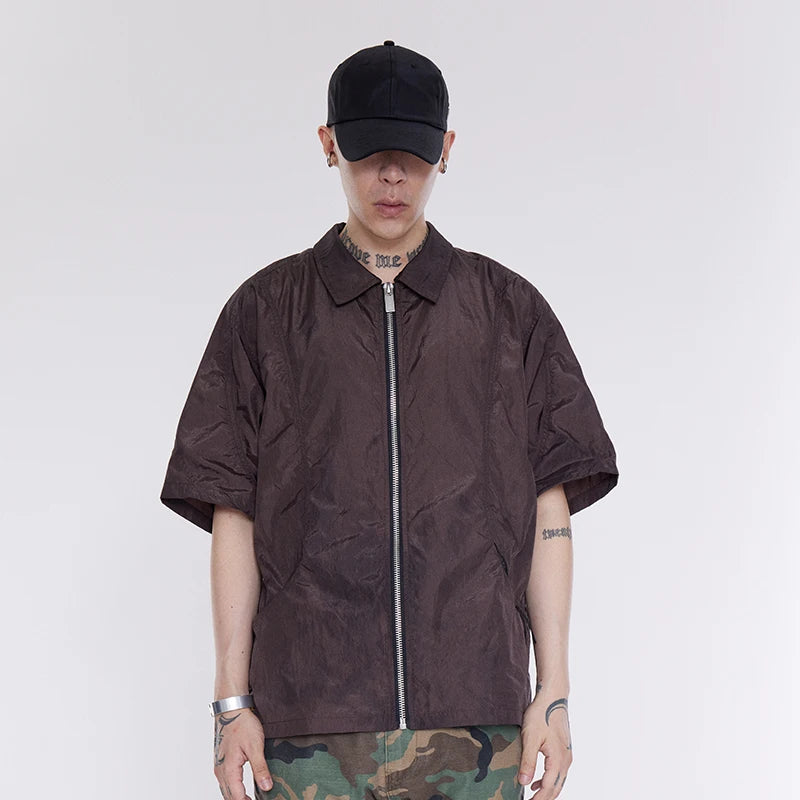 Custom Summer Men's 100% Nylon Zip-Up Short Sleeve Anti-Wrinkle Eco-Friendly Casual Shirts