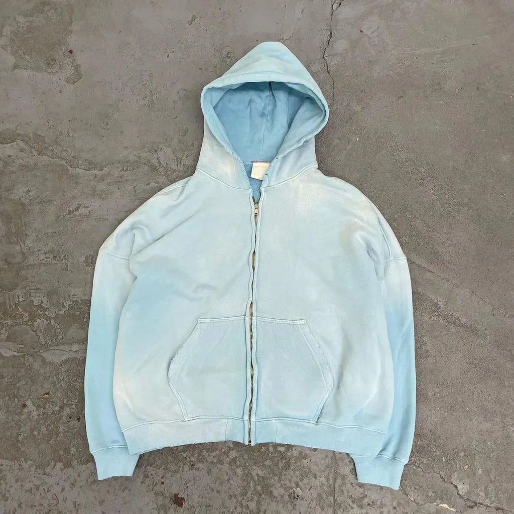 Custom Zip up Hoodies Crop Fit Heavy Weight Sun Fade Boxy Zipper Hoodie for Men