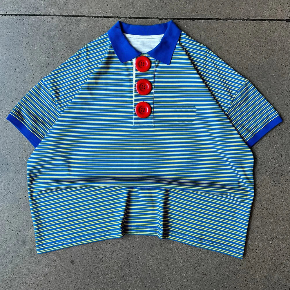 Custom Men's Summer Casual Polo Shirts High Quality Streetwear Boxy Fit Striped Polo Shirts Men
