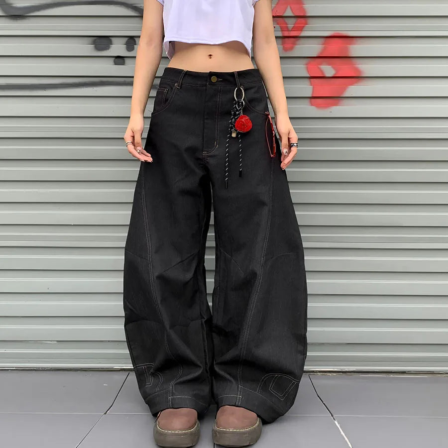 Custom Women's Spring Casual Loose Wide Leg Barrel Jeans Knitted Selvedge Denim with Zippers Low Waist 100% Cotton Solid Simple