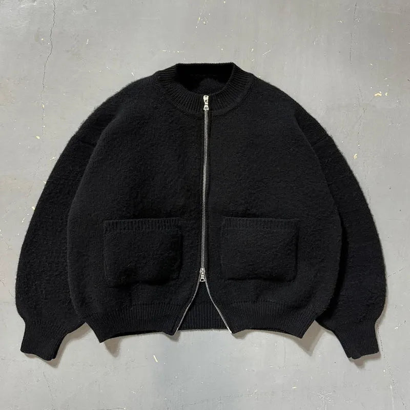 Custom Men Sweaters High Quality Blank Knit Zip up Sweater Chunky Knit Sweaters for Men
