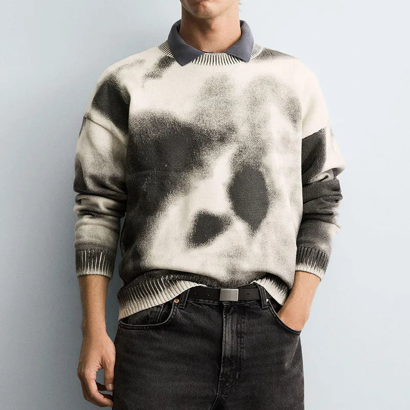 Custom Men's Winter Knitting Sweaters Acid Wash Crew Neck Sweater Male