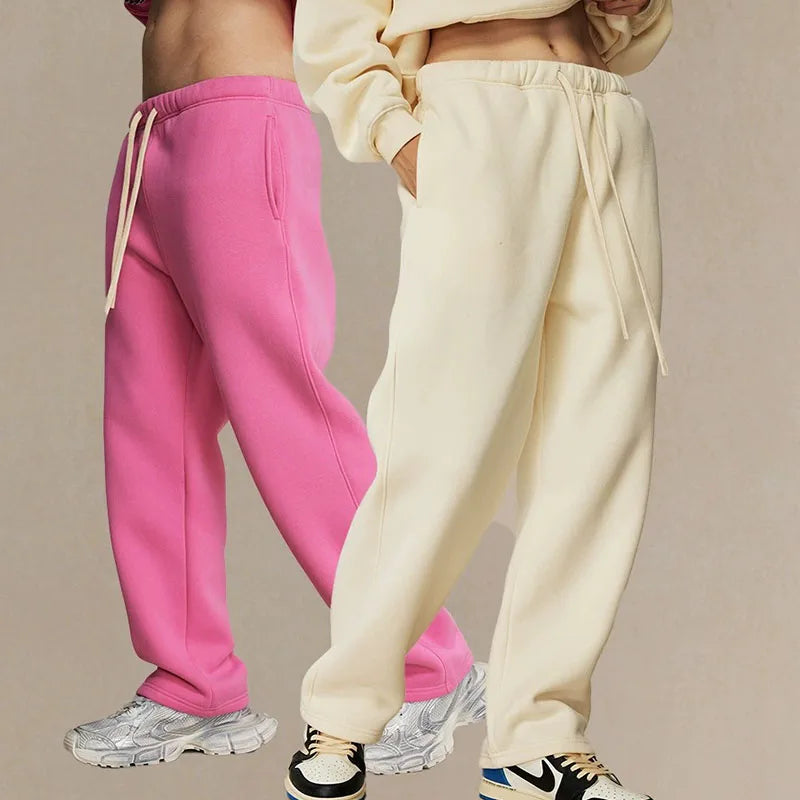 Custom Men's Casual Sweatpants 100% Cotton Mid Waist Straight Leg Open Hem Heavyweight