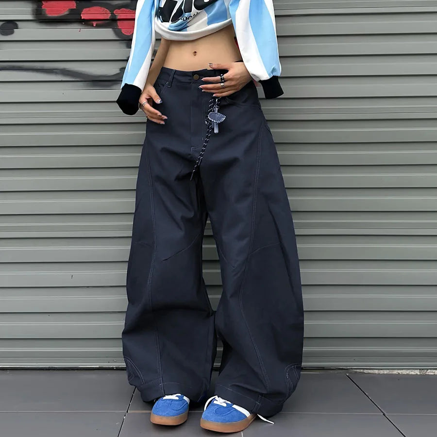 Custom Women's Spring Casual Loose Wide Leg Barrel Jeans Knitted Selvedge Denim with Zippers Low Waist 100% Cotton Solid Simple