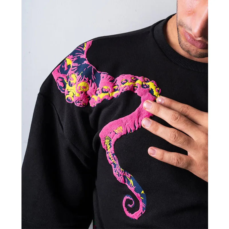 Custom Tee Shirt  200 Gsm Black Screen Print Tshirt for Men 3D Puff Printing t Shirt