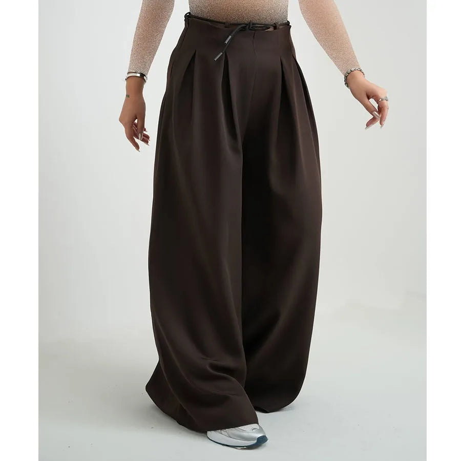 Custom Women's Wide Leg Pants Set High Waist Pleated Korean Pants for Women Baggy Trouser Pants