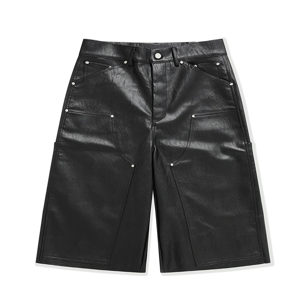 Custom Men's PU Leather Shorts for Men Carpenter Bermuda Leather Shorts 3/4 Quarter Shorts Manufacturer