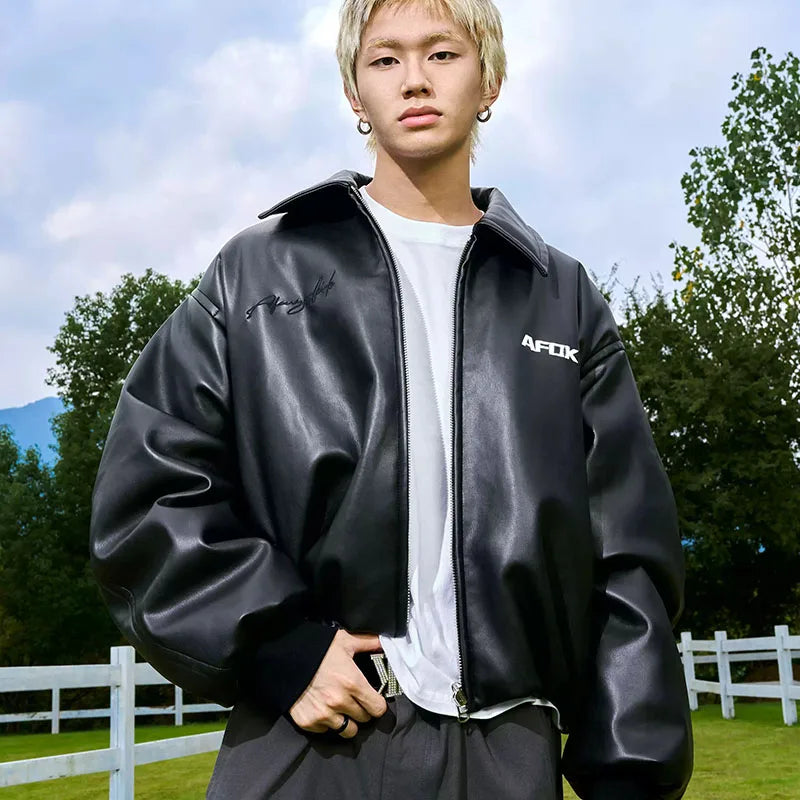 Custom Men's Leather Motorcycle Jacket for Women Oversize Black Zip-Up PU Leather Bomber Jacket Eco-Friendly Windproof Casual