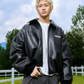 Custom Men's Leather Motorcycle Jacket for Women Oversize Black Zip-Up PU Leather Bomber Jacket Eco-Friendly Windproof Casual