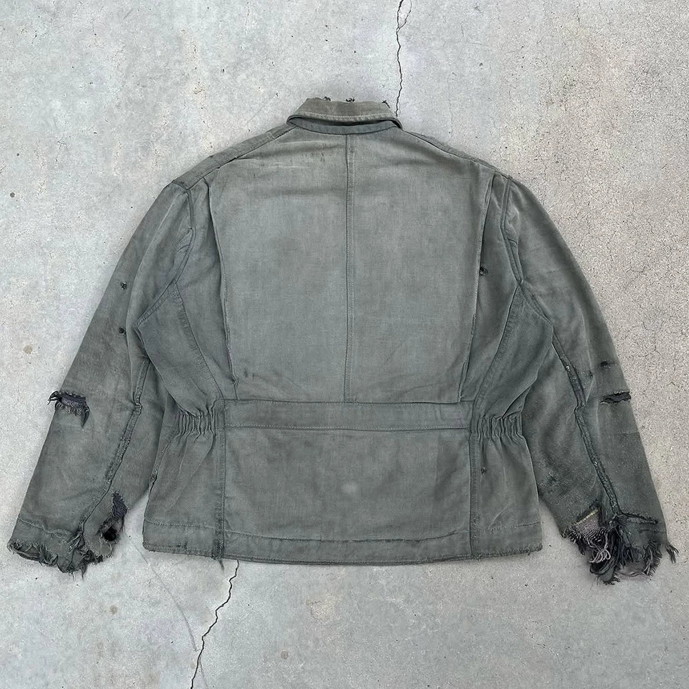 Custom Men's Vintage Workwear Jacket Zip up Distressed Wash Canvas Work Jacket Manufacturer