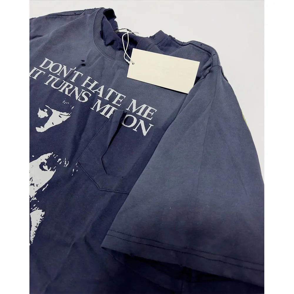 Custom Heavyweight 100% Cotton Street Wear  Printed Short Sleeved Wash Tshirt Men's Clothing T-shirts for Men