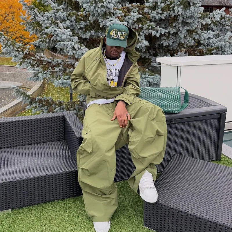 Custom Men's Suit Jacket Set Baggy Zip up Jacket and Cargo Pants Set Windproof Winderbreak Jacket Set