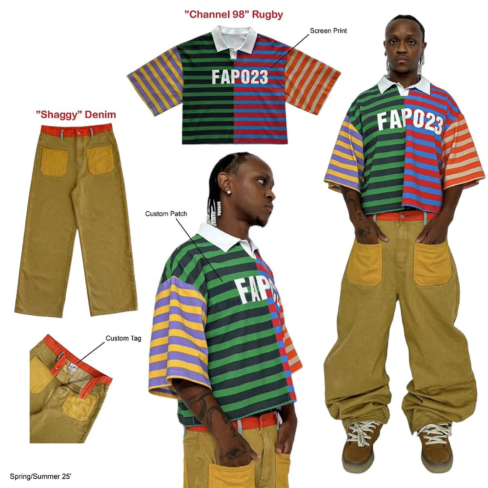 Customizable Anti-Wrinkle Print Men's Stripes for Shirt 100% Cotton Regular Boxy Rugby Short Sleeve