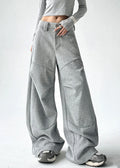 Custom Women's Casual Wide Leg Trousers for Woman Female Trousers Wrinkled Patchwork Cotton Pants