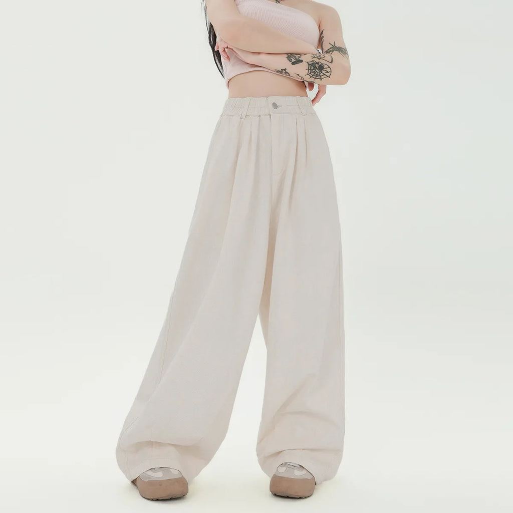 Custom Women's Summer Wide Leg High Waist Casual Pleated Pants